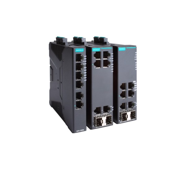 Moxa SDS-3006 Series – 6-port smart switch, 4 PoE+ / 2G uplink