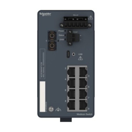 Schneider Electric ConneXium MCSESM093F1CS0 – 9-Port Managed Switch (8×RJ45 + 1×SC)